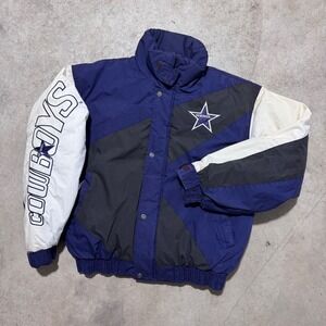 Vintage 90s Dallas‎ Cowboys NFL Team Triple FAT Goose Jacket Men's Size L Blue